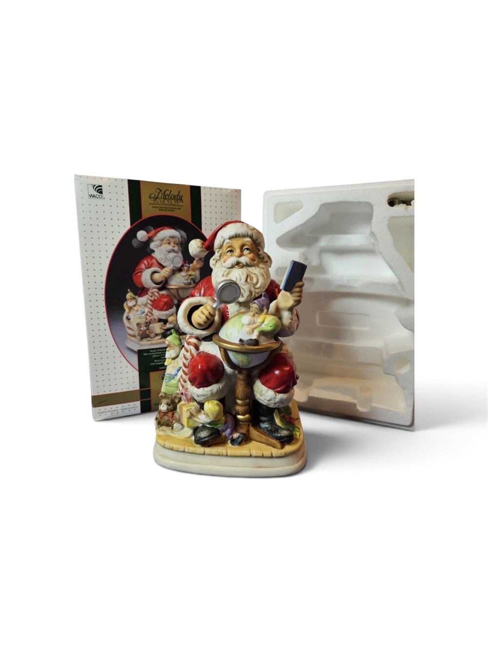 WACO Melody in Motion Santa Claus Figurine Hand Painted Porcelain Bisque